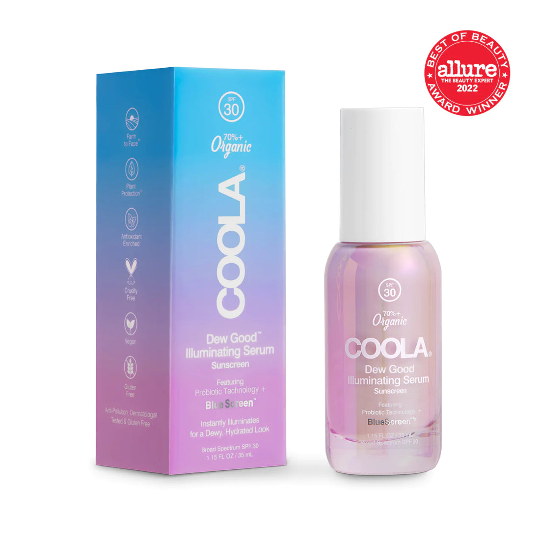 COOLA Organic Dew Good Illuminating Serum Sunscreen with Probiotic Technology SPF30